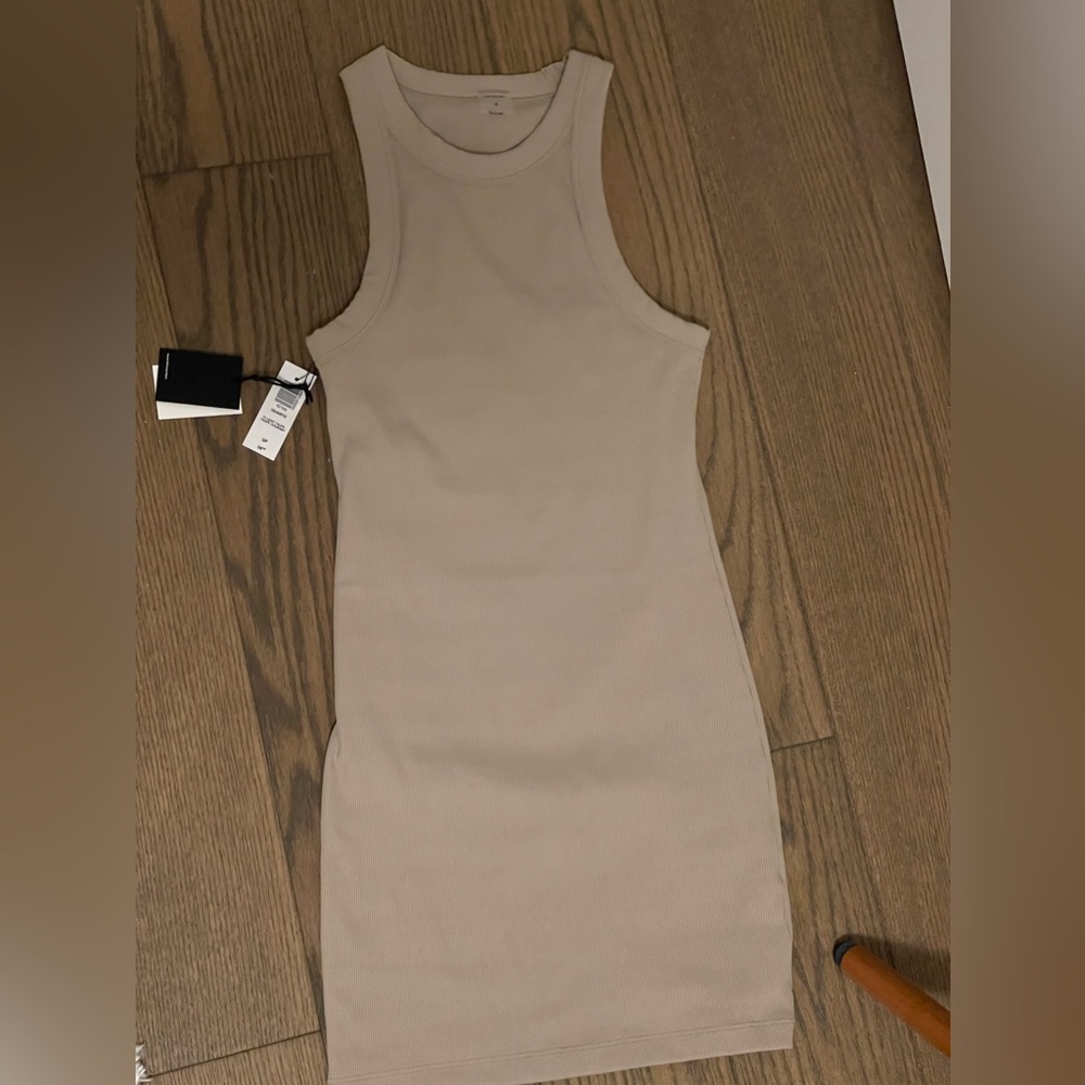 TNA Sleeveless Ribbed Tank Mini Dress in Beige